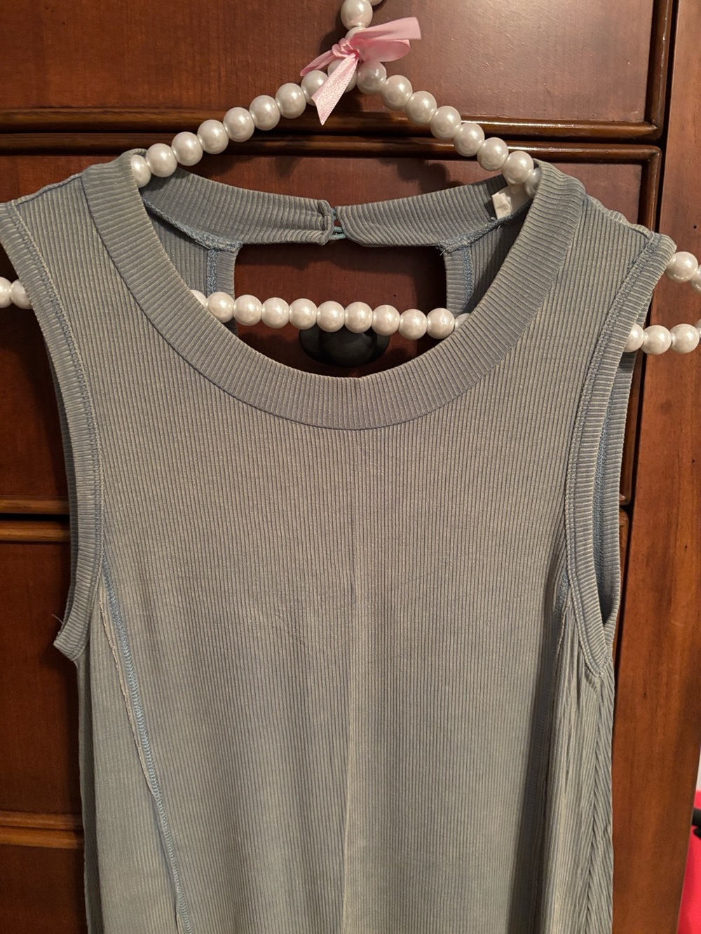 Hem & Thread Ribbed Sleeveless Dress in Olive Green